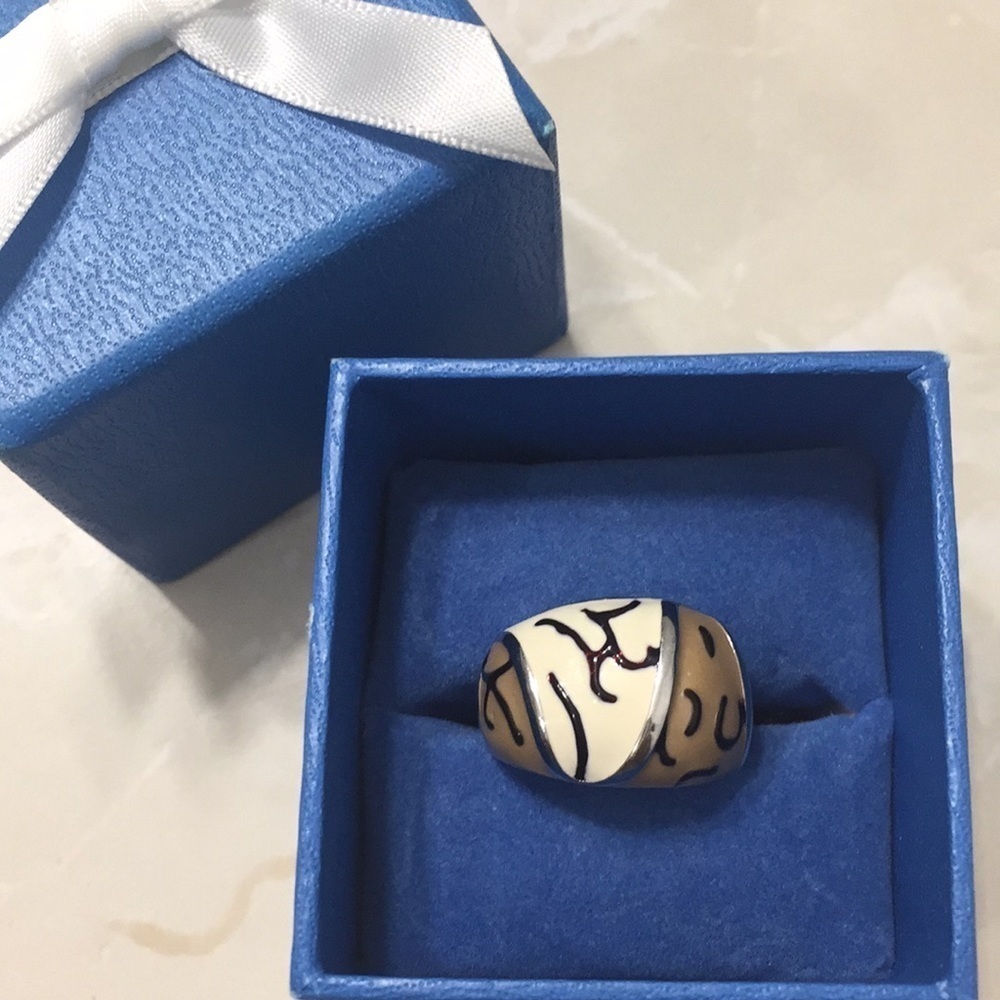 Vintage Enamel Tiger Print Statement Ring